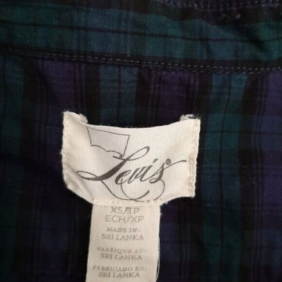 LEVI'S | Plaid Prarie Button Down Shirt Dress Navy Blue & Green Sz XS - Picture 13 of 15